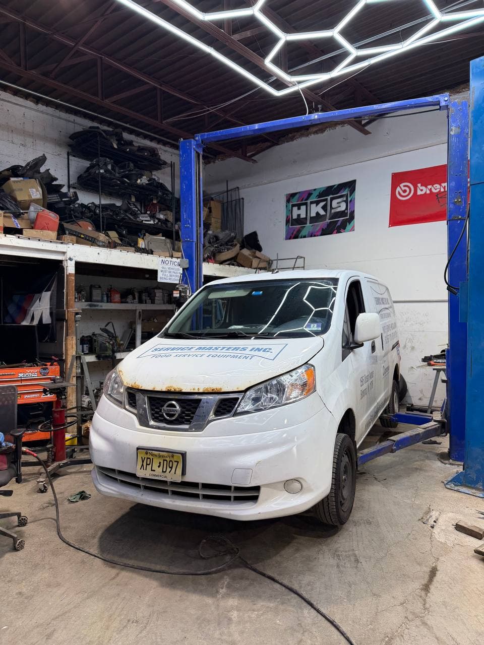 Vehicle on lift at Euro Auto Clinic
